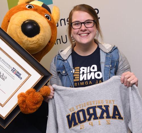 Whitney Tarr, with Zippy, is the first Start State student to transfer to UA through Direct Connect